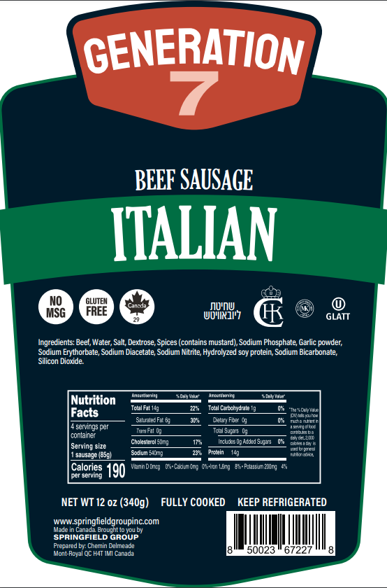 Generation 7 Italian Beef Sausage | 12x12oz Retail Packs