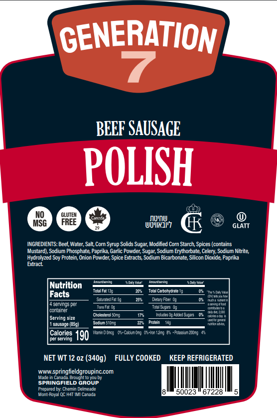 Generation 7 Polish Beef Sausage | 12x12oz Retail Packs