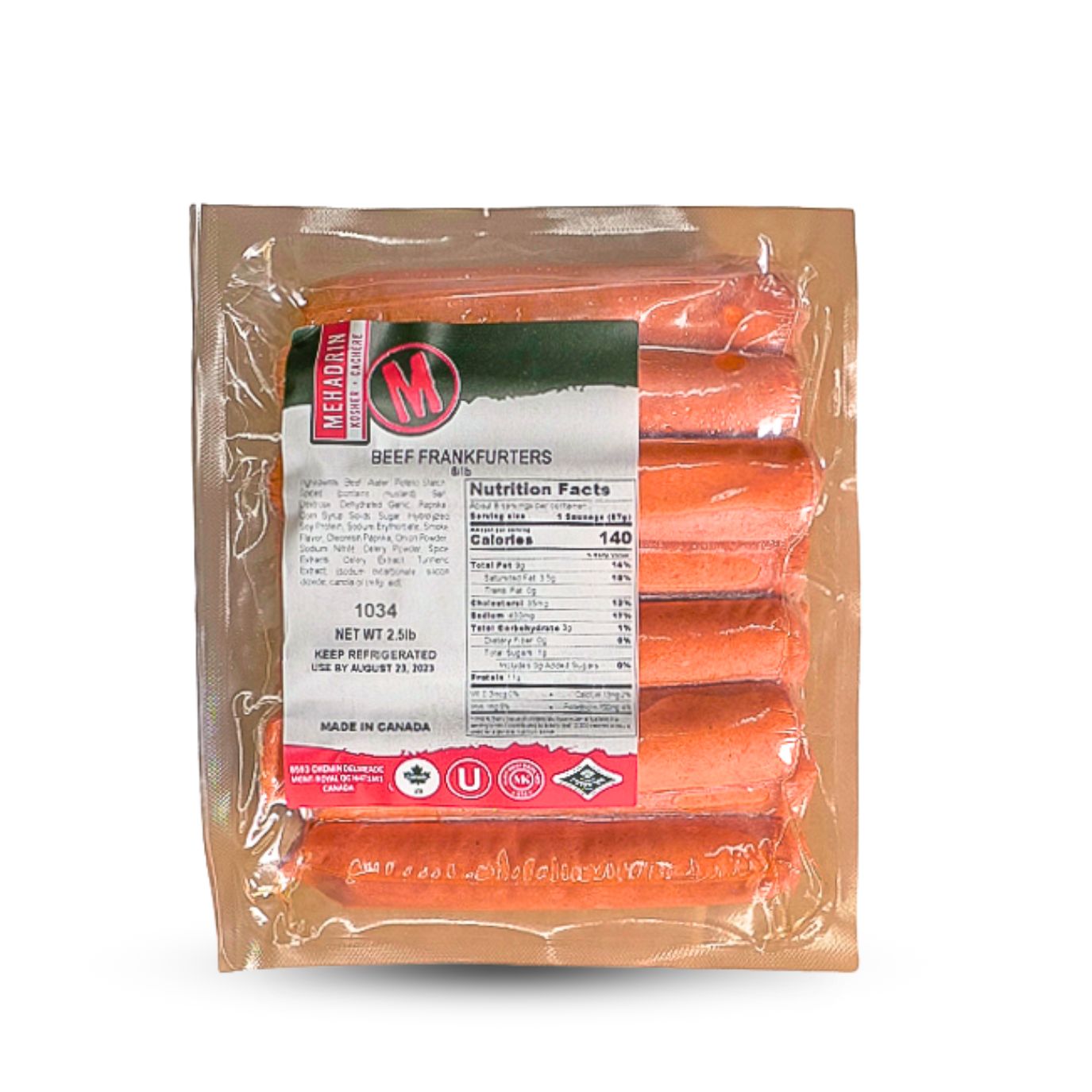 Beef Hot Dogs - (10 to the lb) - 100pcs - Mehadrin & Generation 7 - Premium Kosher Product, Ideal for Everyday Consumers for Everyday Cooking